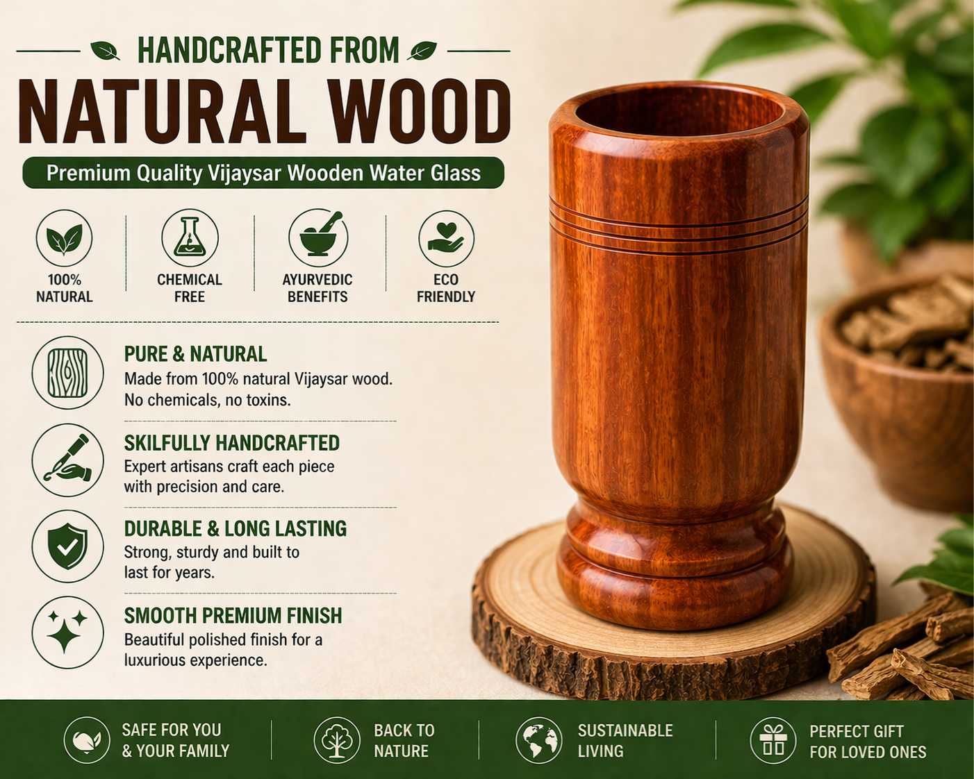 Sugar Balance Wooden Water Glass (100% Natural)