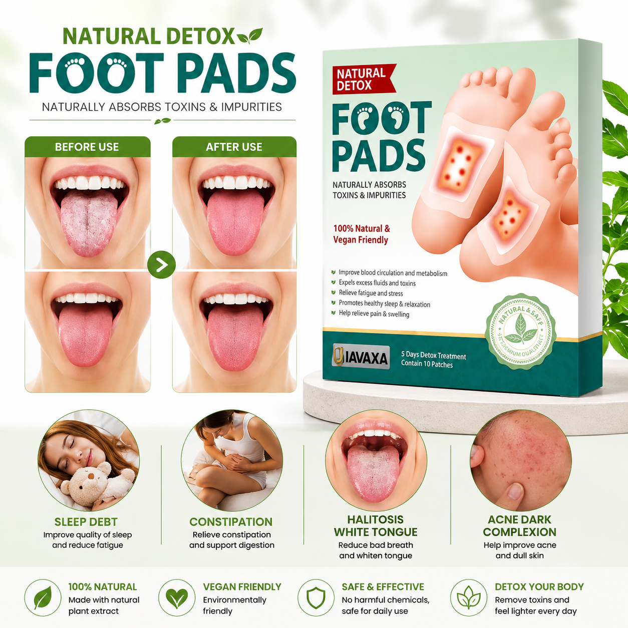 ToxiClean™ Overnight Foot Patches | Herbal Wellness Pads