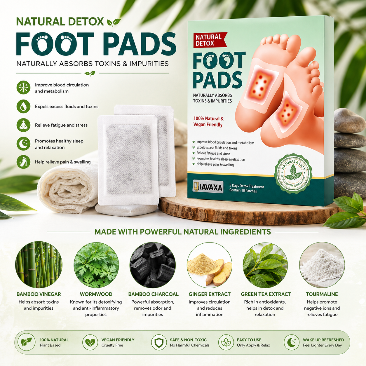ToxiClean™ Overnight Foot Patches | Herbal Wellness Pads